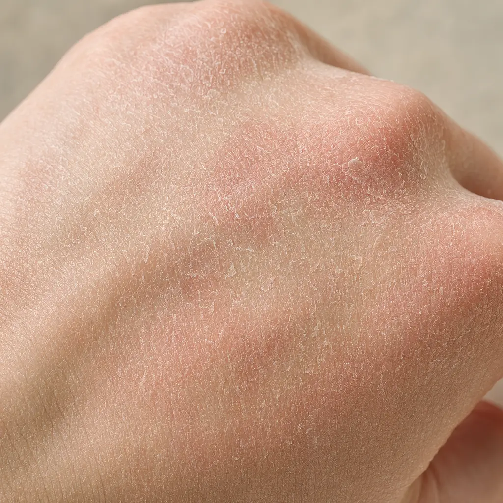 Very dry, flaky skin on the back of a hand at the start of the trial